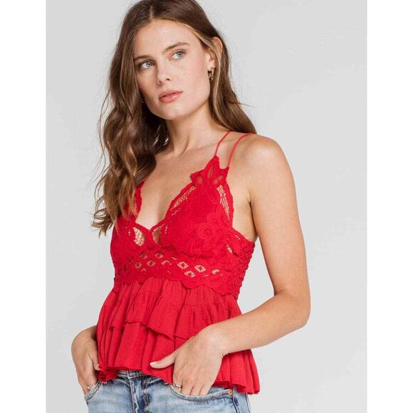 FREE People Adella Cami Red Small New with Tags Ruffled Lace Tank Top - Picture 2 of 2